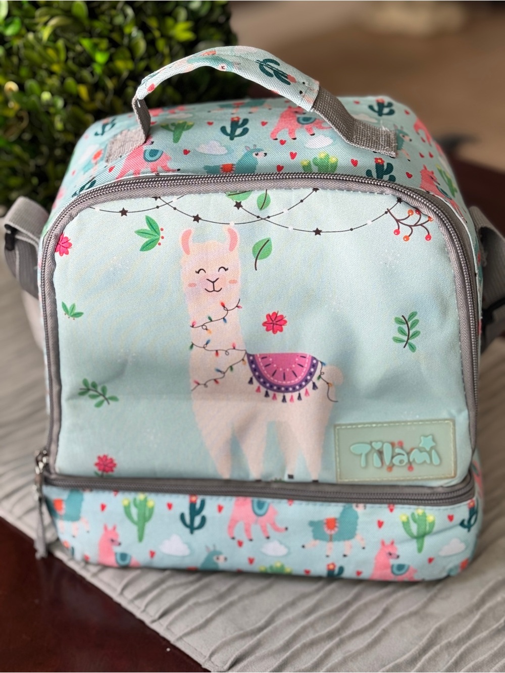 Tilami Llama Print Dual Compartment Insulated Lunch Bag ~ 10 x 10 x 6